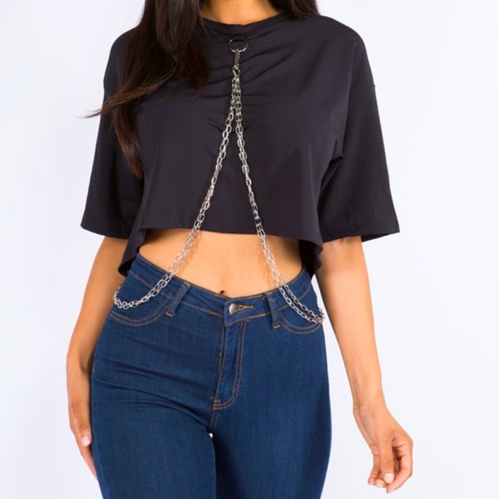 Black Crop Top with Chains